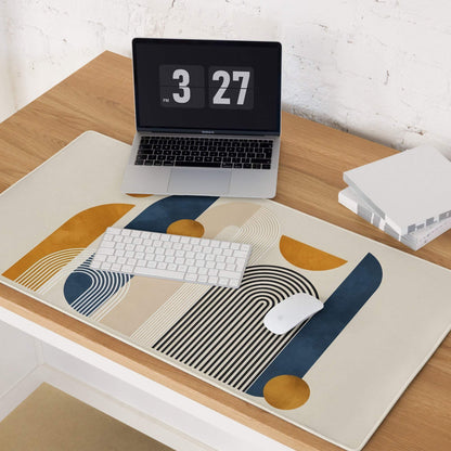 Boho Geometric Abstract Art Mouse Pad Orange Navy Cream Color Block Desk Mat for Gaming and Office