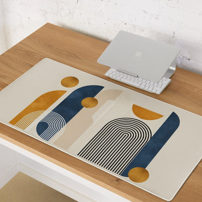 Boho Geometric Abstract Art Mouse Pad Orange Navy Cream Color Block Desk Mat for Gaming and Office