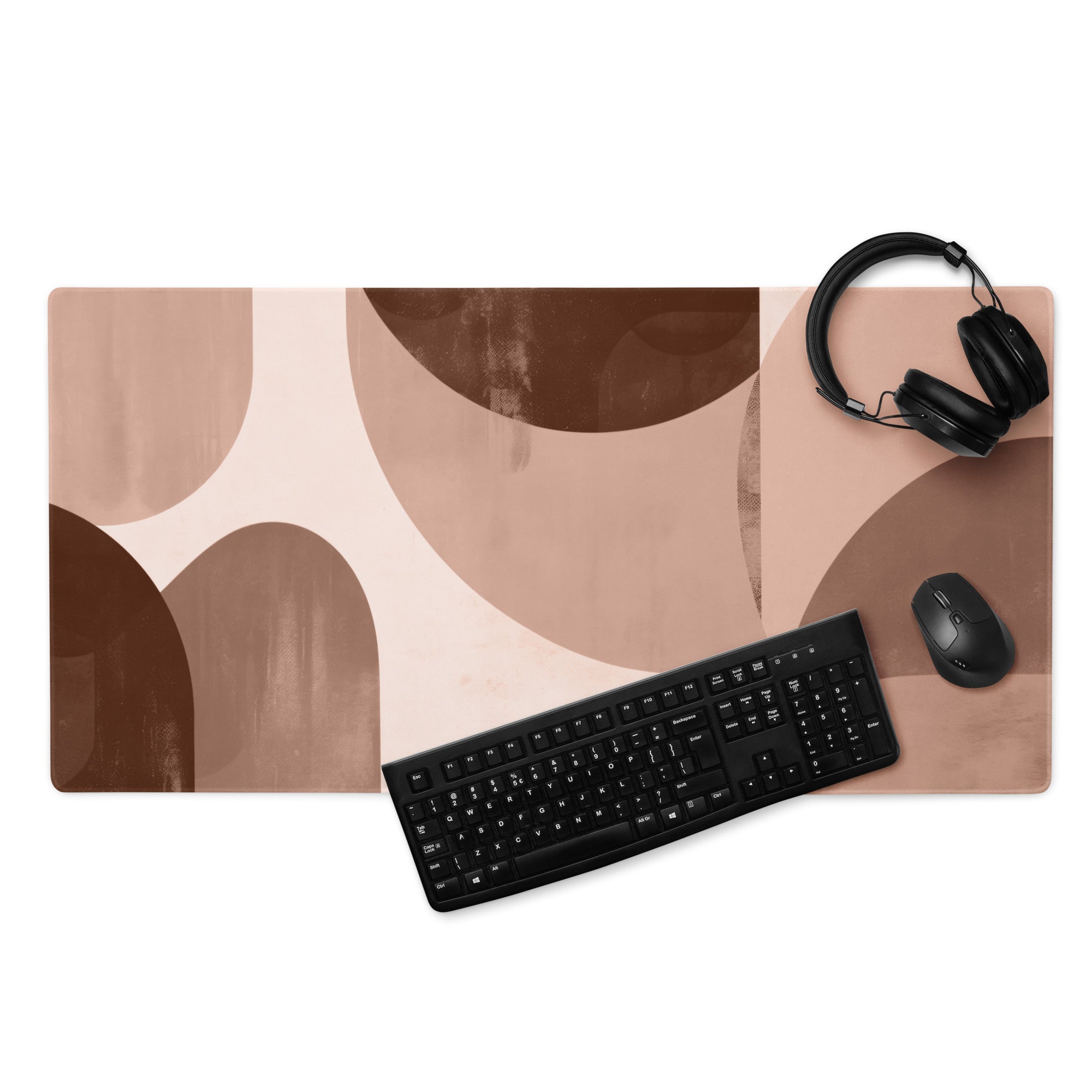 Boho Geometric Mouse Pad Taupe Brown Desk Mat for Modern Home Office Decor and Gaming Setup
