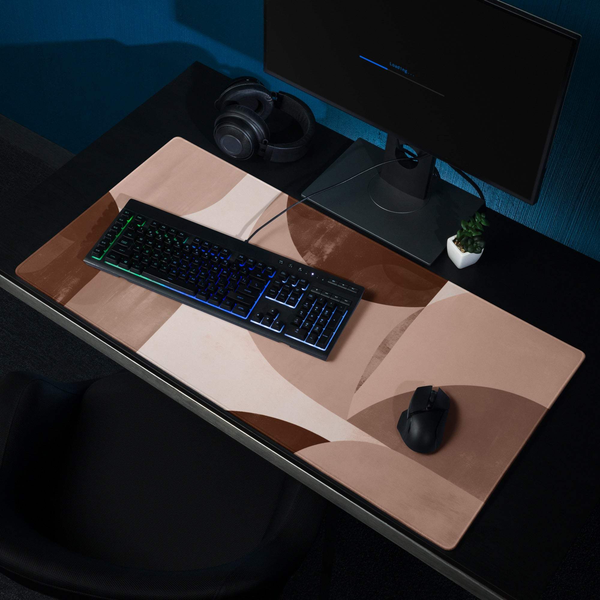 Boho Geometric Mouse Pad Taupe Brown Desk Mat for Modern Home Office Decor and Gaming Setup