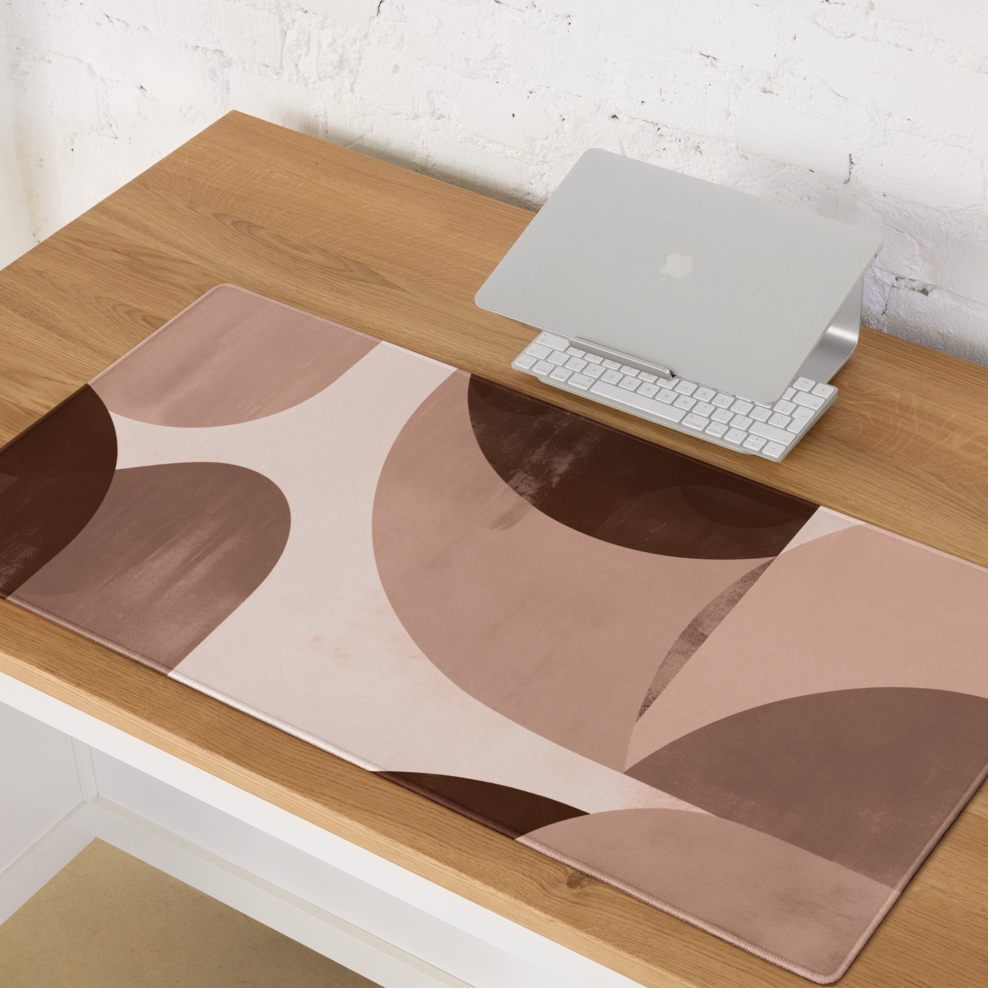 Boho Geometric Mouse Pad Taupe Brown Desk Mat for Modern Home Office Decor and Gaming Setup