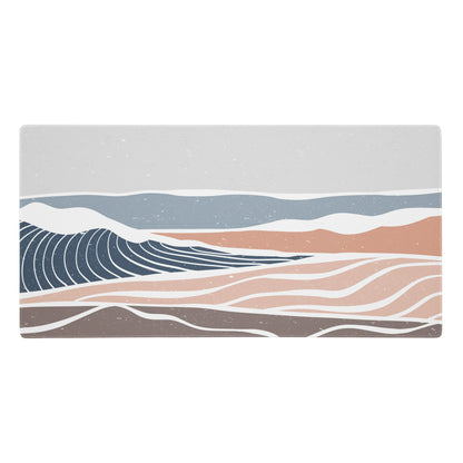 Boho Ocean Wave Mouse Pad Gray Blue Peach Tones For Gaming Desk Non Slip Edge Stitching
