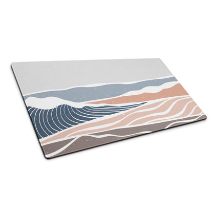 Boho Ocean Wave Mouse Pad Gray Blue Peach Tones For Gaming Desk Non Slip Edge Stitching