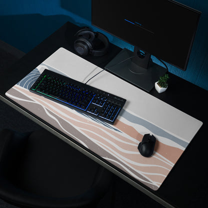 Boho Ocean Wave Mouse Pad Gray Blue Peach Tones For Gaming Desk Non Slip Edge Stitching