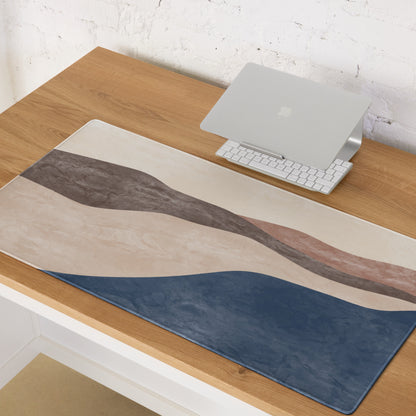 Boho Landscape Desk Pad - Landscape Desk Pad Beige Brown Navy Calm Mood Boho Desk Decor Printed Fabric 36x18 Non Slip