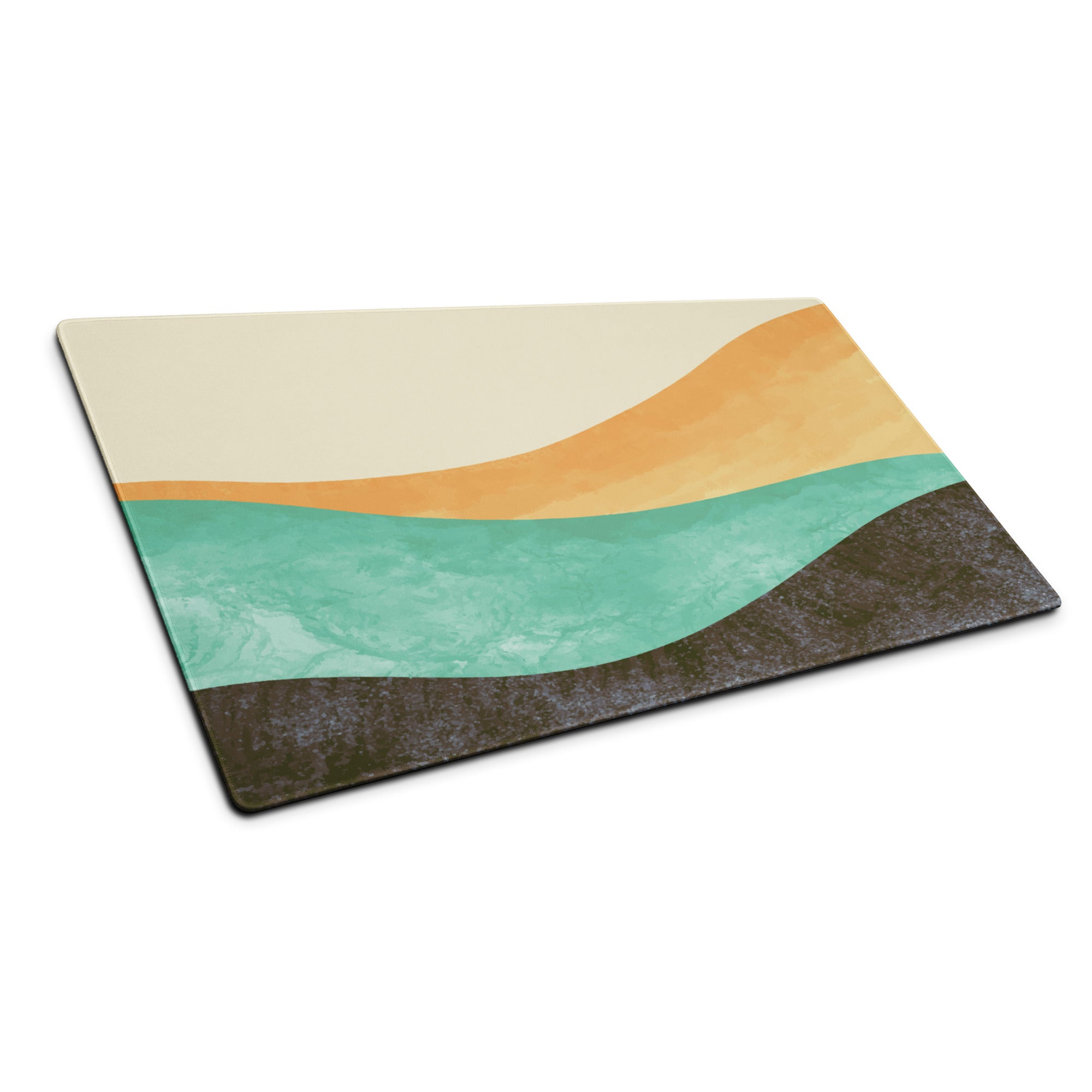 Boho Wave Design Large Mouse Pad Teal Orange Beige Non Slip Edge Stitching Desk Mat For Home Office And Gaming