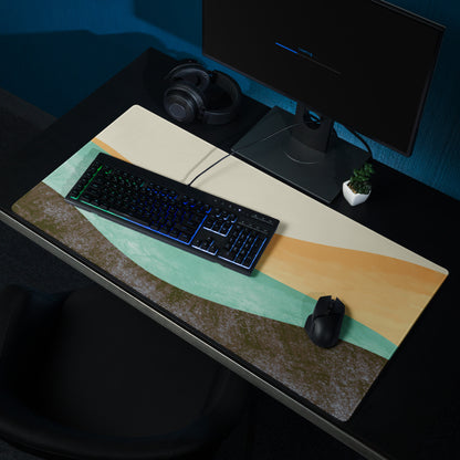 Boho Wave Design Large Mouse Pad Teal Orange Beige Non Slip Edge Stitching Desk Mat For Home Office And Gaming