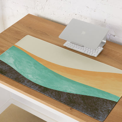 Boho Wave Design Large Mouse Pad Teal Orange Beige Non Slip Edge Stitching Desk Mat For Home Office And Gaming