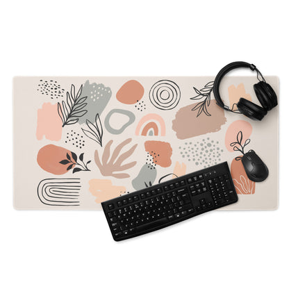 Boho Botanical Pastel Mouse Pad Abstract Art For Home Office Beige Pink Peach Gray Large Non Slip Desk MatEdgeStitching