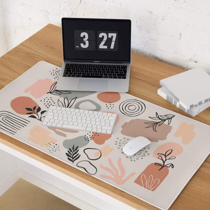 Boho Botanical Pastel Mouse Pad Abstract Art For Home Office Beige Pink Peach Gray Large Non Slip Desk MatEdgeStitching