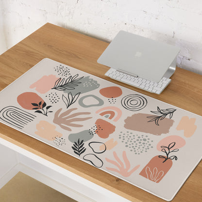Boho Botanical Pastel Mouse Pad Abstract Art For Home Office Beige Pink Peach Gray Large Non Slip Desk MatEdgeStitching