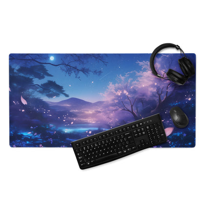 Cherry Blossom Night Sky Mouse Pad Blue Purple For Gaming Desk Digital Art Non Slip Large