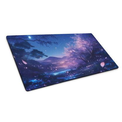 Cherry Blossom Night Sky Mouse Pad Blue Purple For Gaming Desk Digital Art Non Slip Large