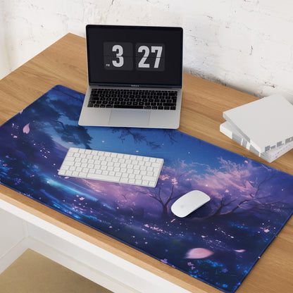 Cherry Blossom Night Sky Mouse Pad Blue Purple For Gaming Desk Digital Art Non Slip Large
