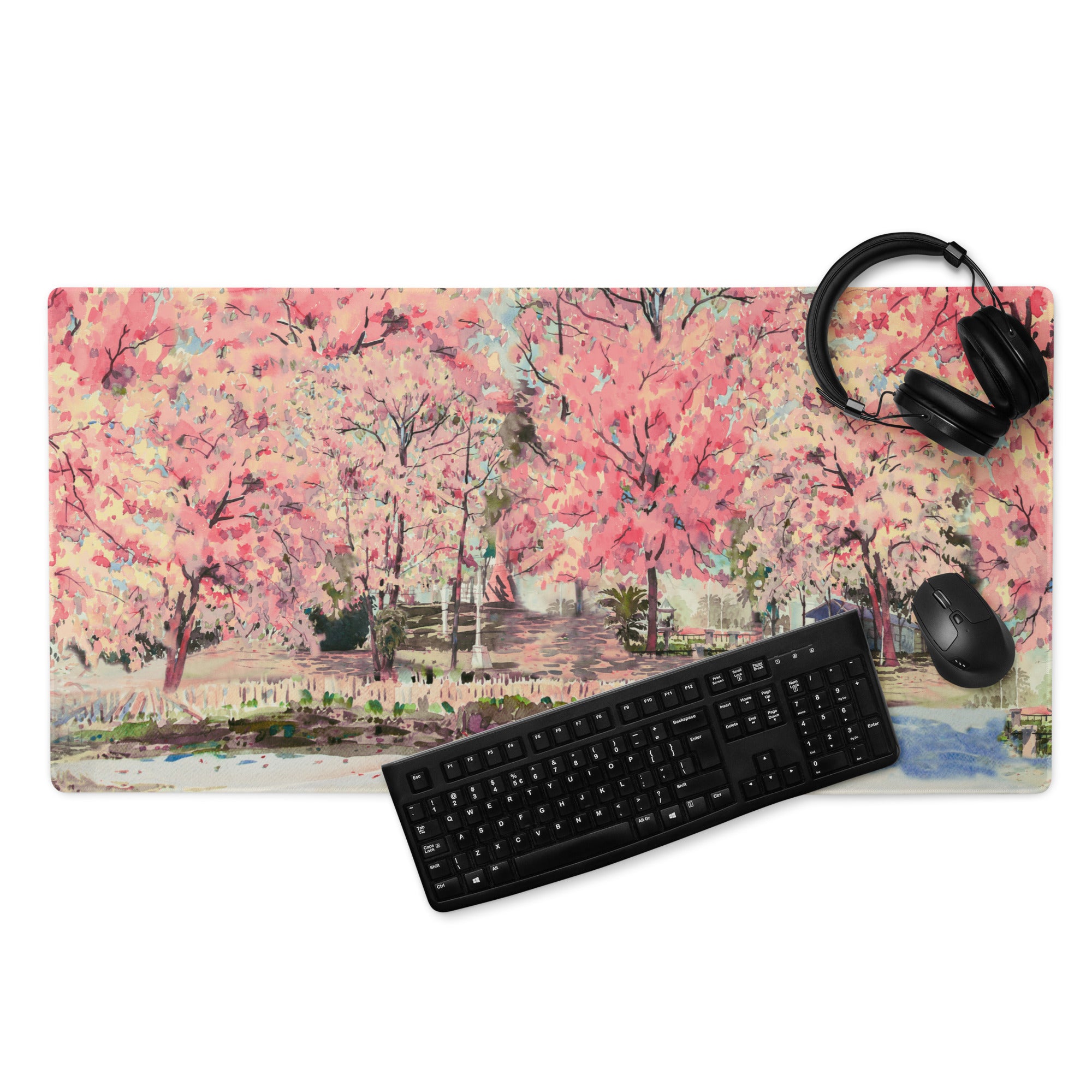 Cherry Blossom Pink Mouse Pad For Desk Setup Large Non Slip Watercolor Style For Home Office