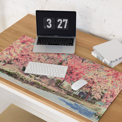 Cherry Blossom Pink Mouse Pad For Desk Setup Large Non Slip Watercolor Style For Home Office