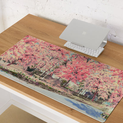 Cherry Blossom Pink Mouse Pad For Desk Setup Large Non Slip Watercolor Style For Home Office