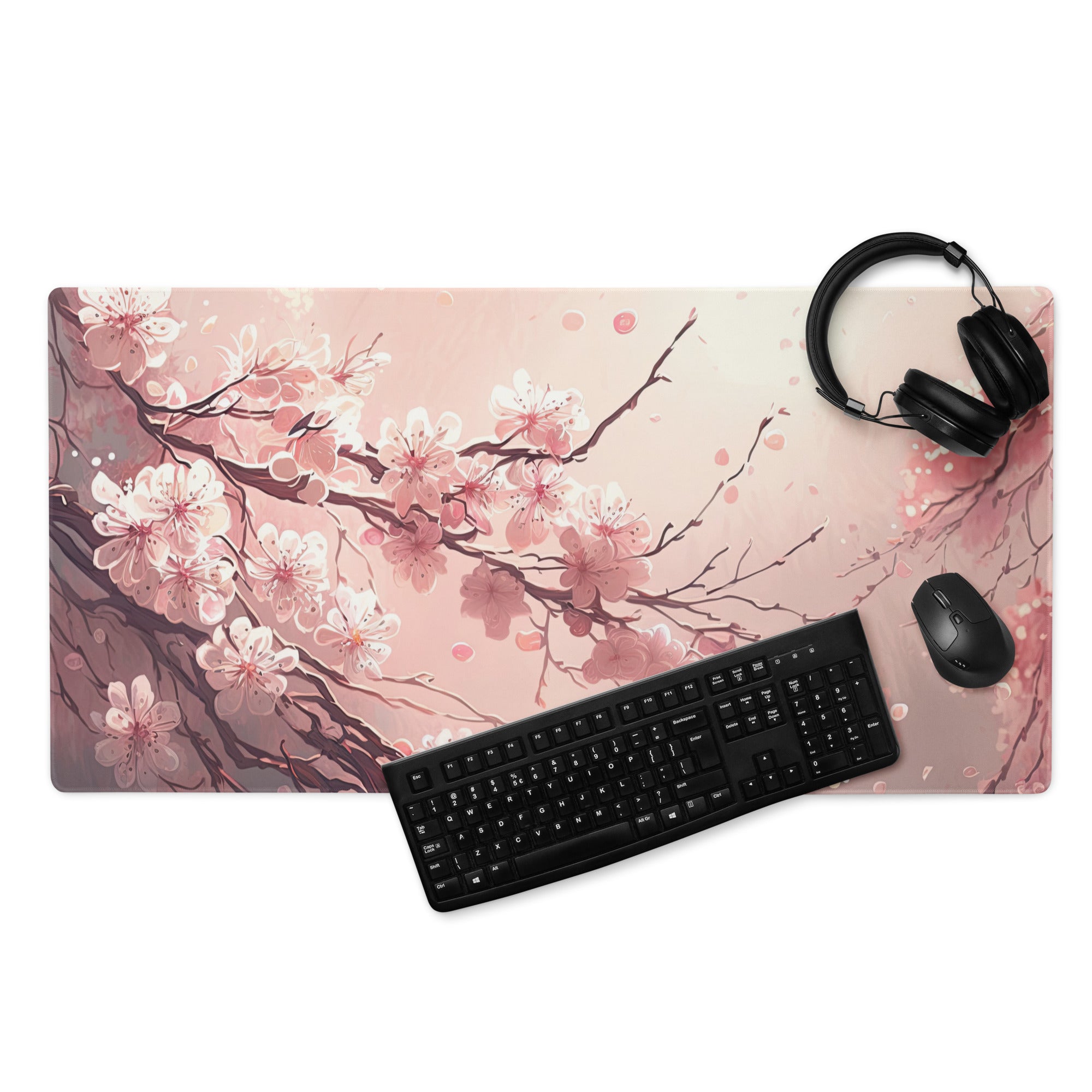 Cherry Blossom Pink Mouse Pad Large Non Slip Desk Mat For Gaming Setup Modern Art Style Calm Cozy Home Office Decor