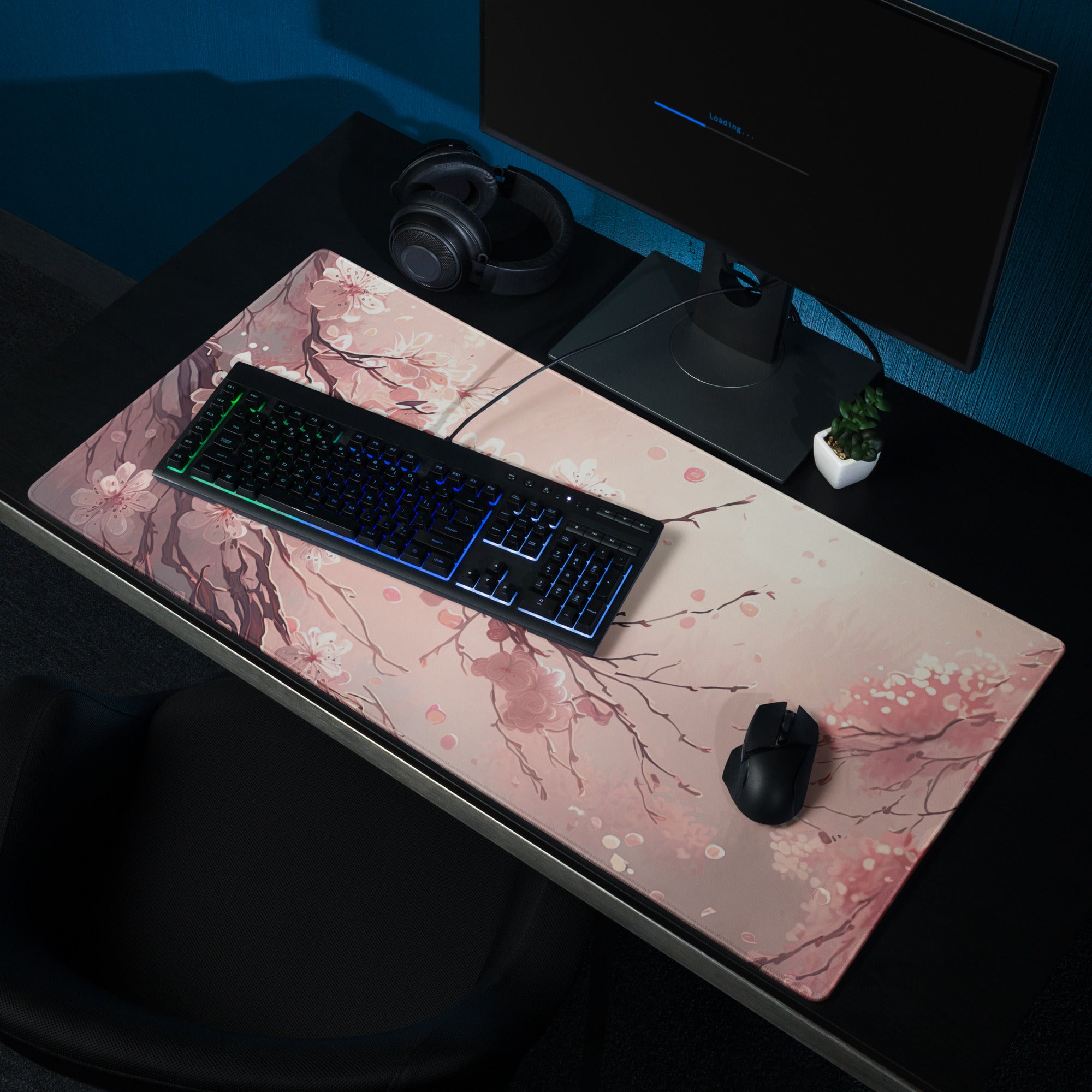 Cherry Blossom Pink Mouse Pad Large Non Slip Desk Mat For Gaming Setup Modern Art Style Calm Cozy Home Office Decor