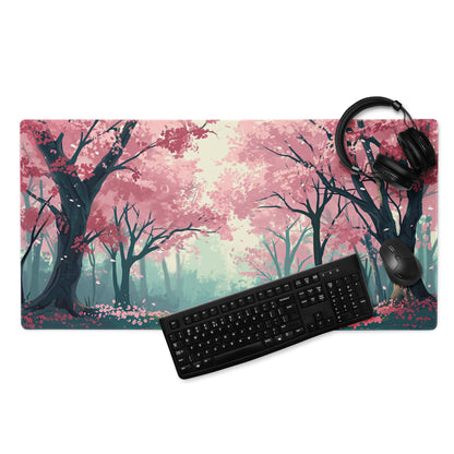 Cherry Blossom Mouse Pad Pink Teal Dreamlike Desk Mat Gaming PC Dreamy Mood Modern Decor Non Slip Edge Stitching