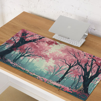 Cherry Blossom Mouse Pad Pink Teal Dreamlike Desk Mat Gaming PC Dreamy Mood Modern Decor Non Slip Edge Stitching