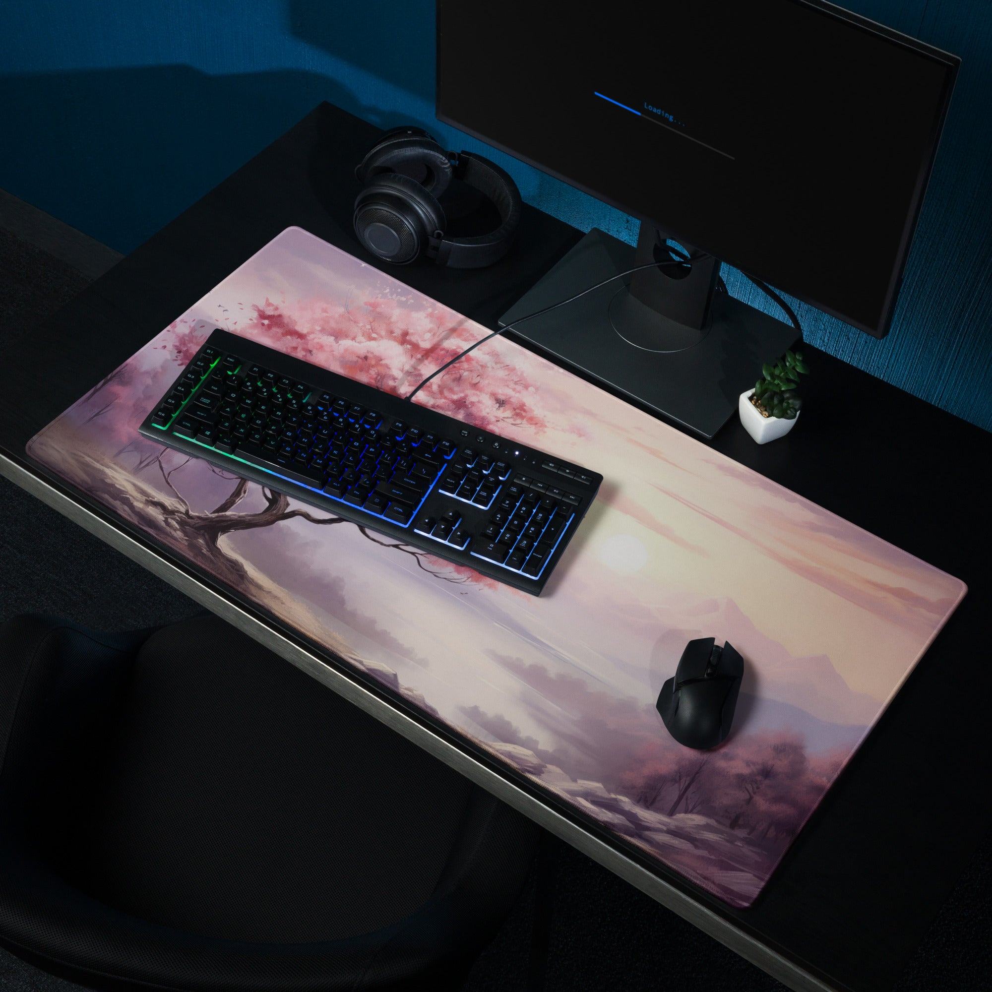 Cherry Blossom Mouse Pad Pink Lavender Sunset Gaming Desk Watercolor Calm Mood Minimal Desk Decor Watercolor