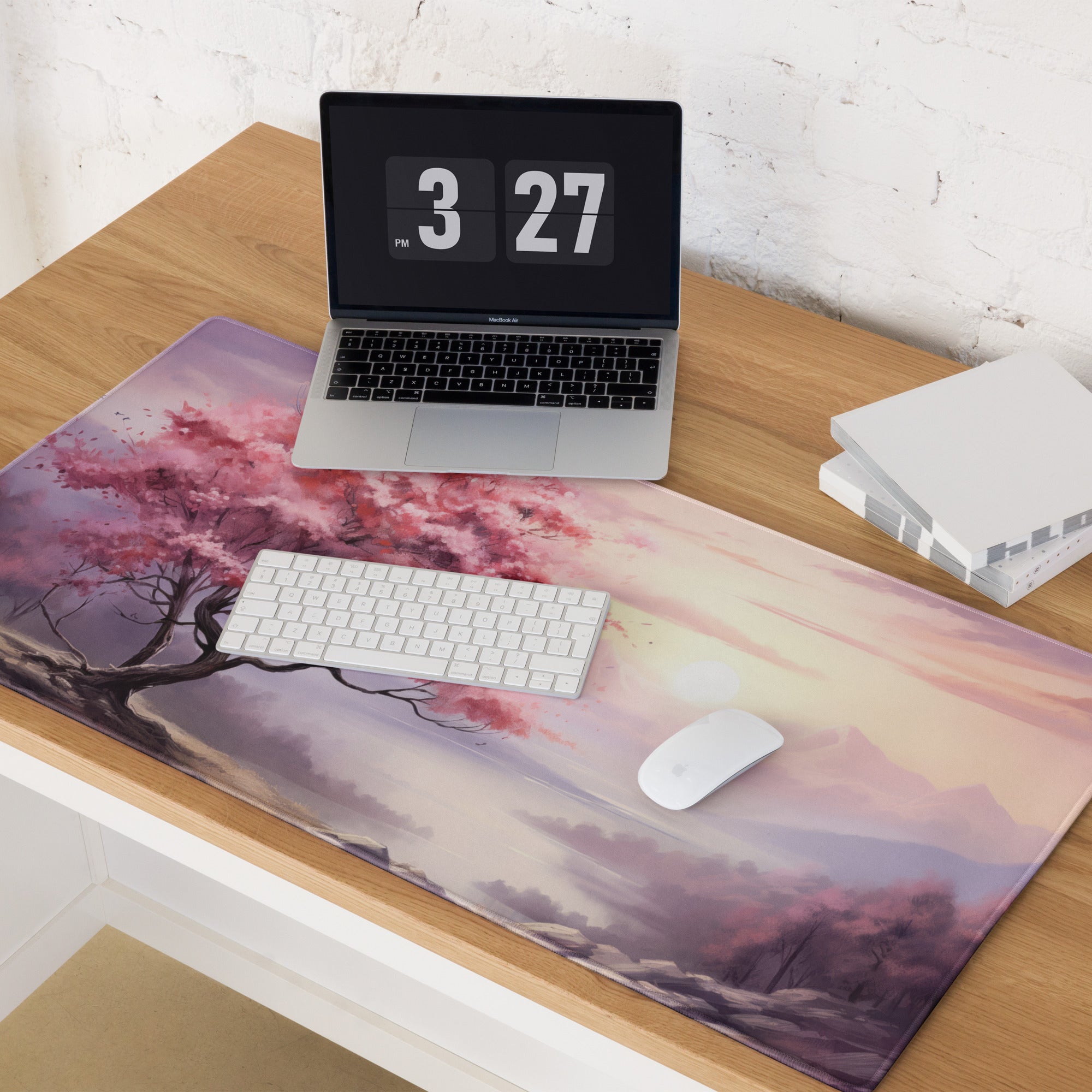 Cherry Blossom Mouse Pad Pink Lavender Sunset Gaming Desk Watercolor Calm Mood Minimal Desk Decor Watercolor