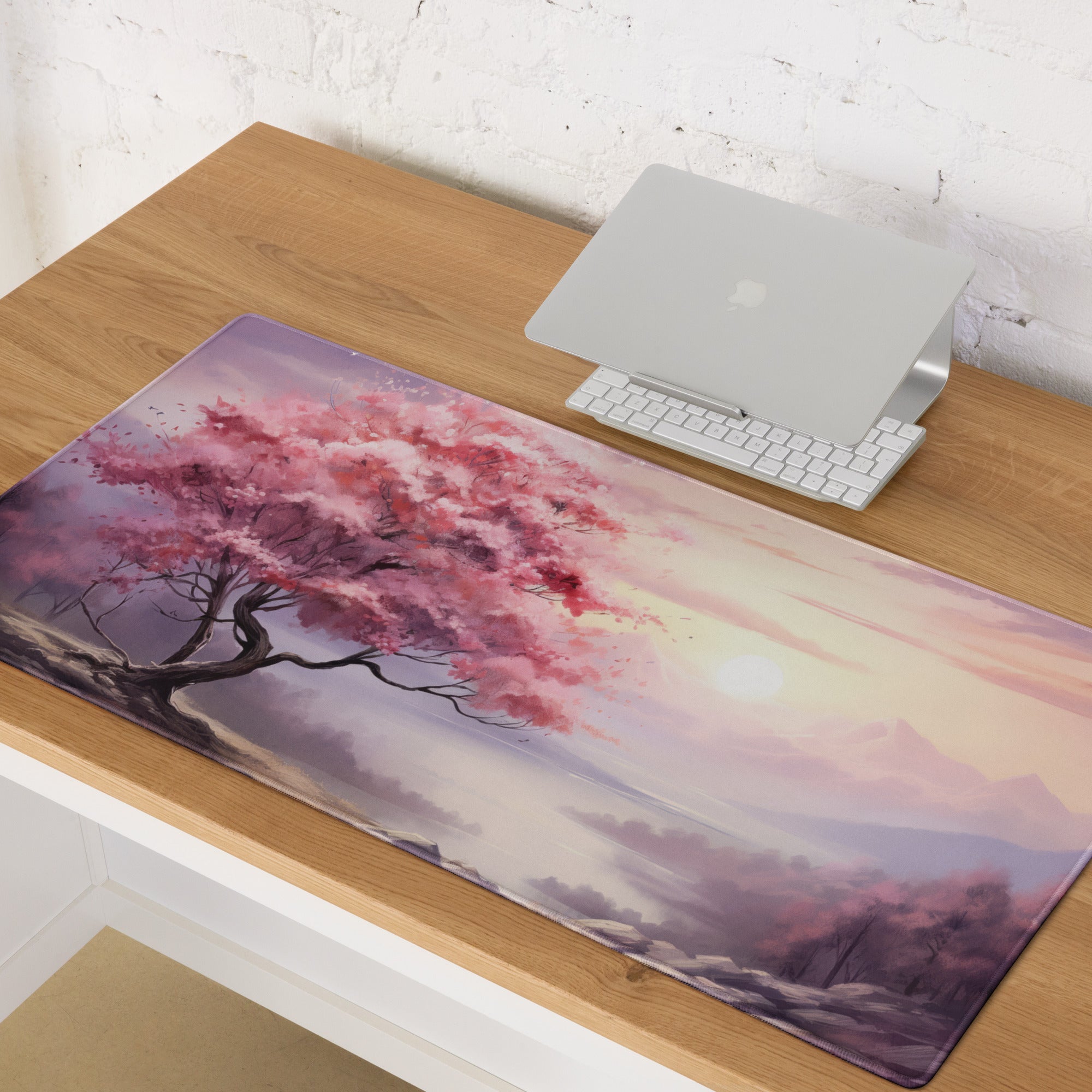 Cherry Blossom Mouse Pad Pink Lavender Sunset Gaming Desk Watercolor Calm Mood Minimal Desk Decor Watercolor