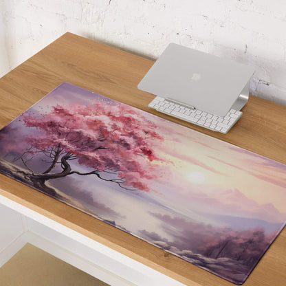 Cherry Blossom Mouse Pad Pink Lavender Sunset Gaming Desk Watercolor Calm Mood Minimal Desk Decor Watercolor