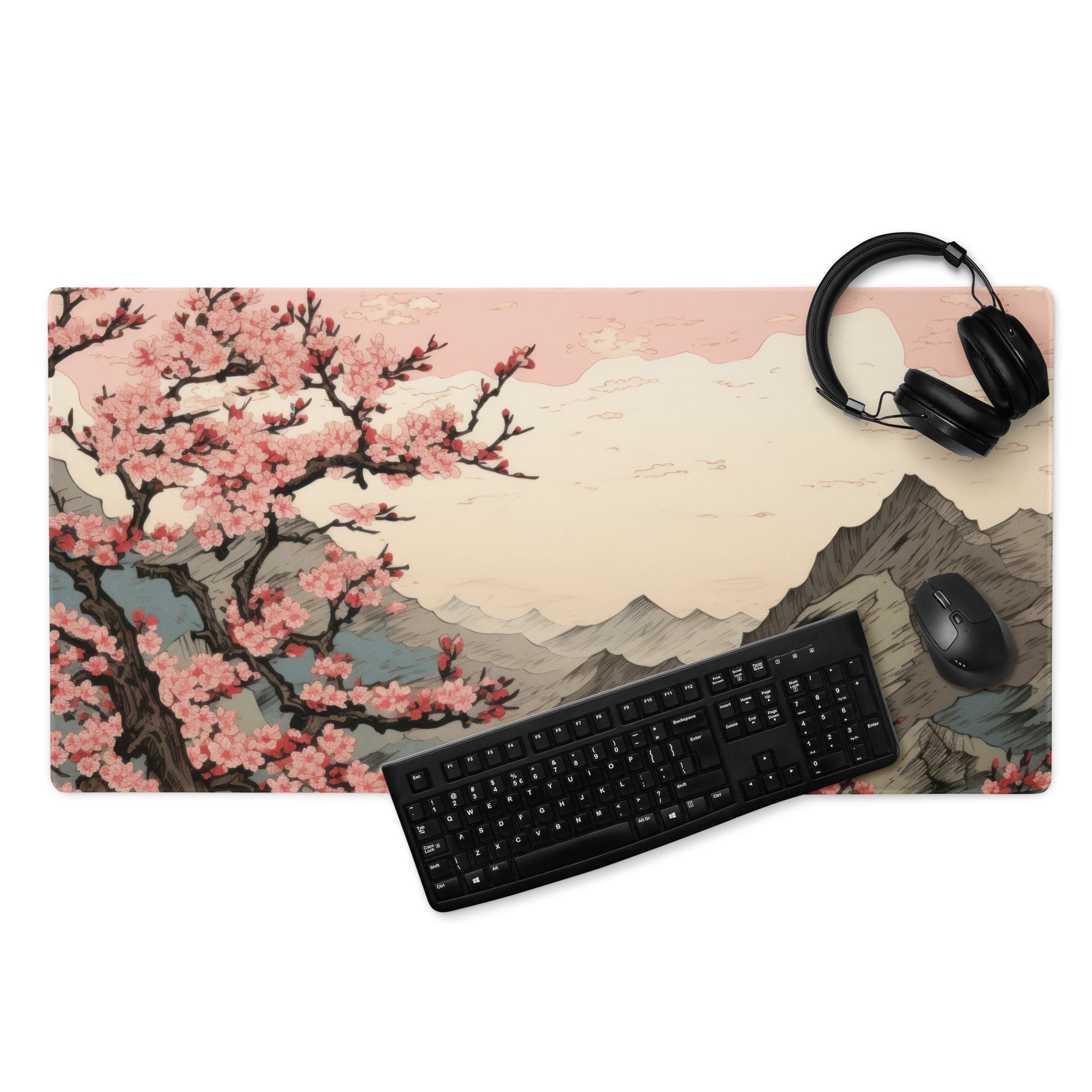 Cherry Blossom Mouse Pad Large Pink Sakura Landscape Desk Pad With Non Slip Base And Edge Stitching For Gaming