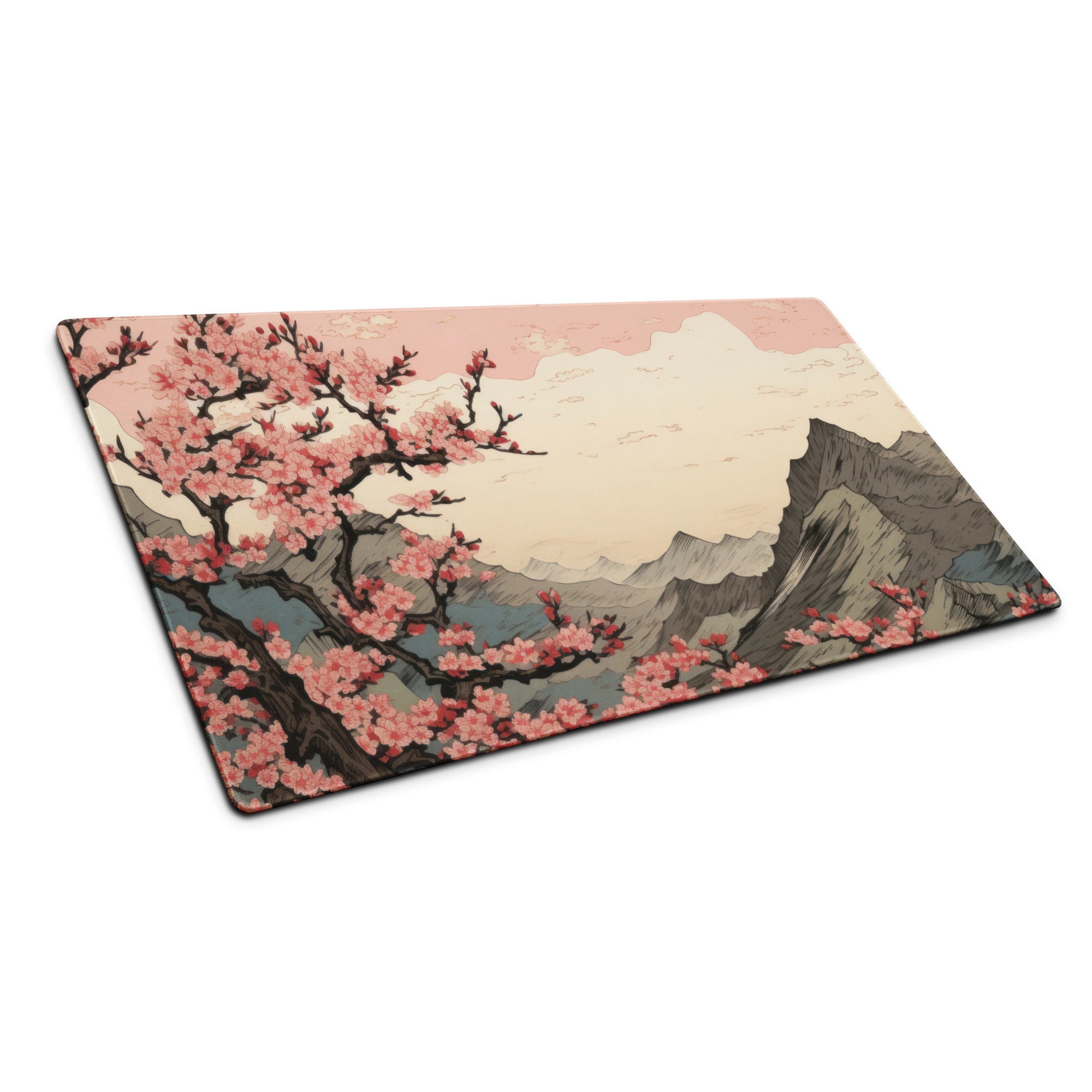 Cherry Blossom Mouse Pad Large Pink Sakura Landscape Desk Pad With Non Slip Base And Edge Stitching For Gaming