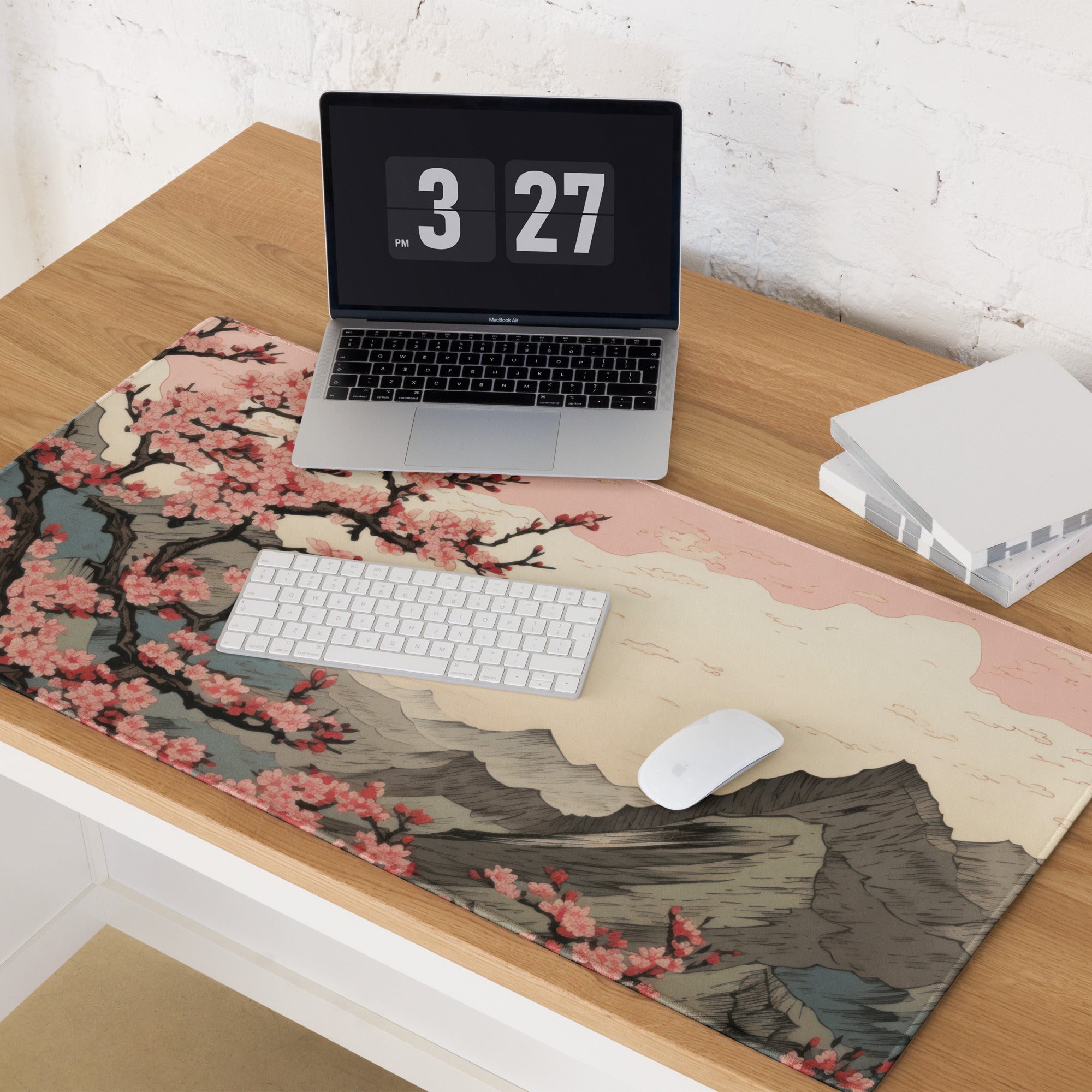 Cherry Blossom Mouse Pad Large Pink Sakura Landscape Desk Pad With Non Slip Base And Edge Stitching For Gaming
