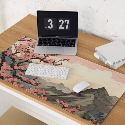 Cherry Blossom Mouse Pad Large Pink Sakura Landscape Desk Pad With Non Slip Base And Edge Stitching For Gaming