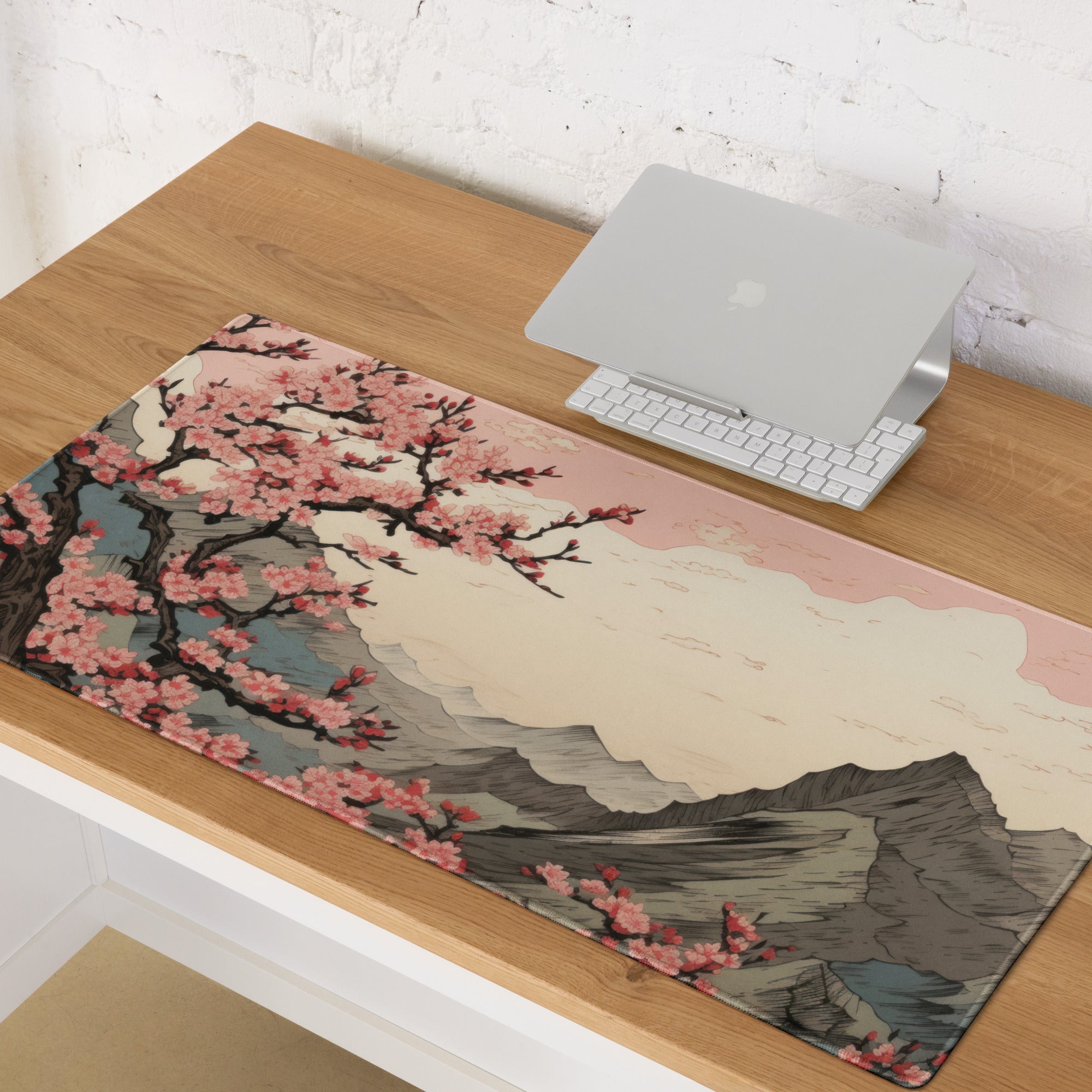 Cherry Blossom Mouse Pad Large Pink Sakura Landscape Desk Pad With Non Slip Base And Edge Stitching For Gaming