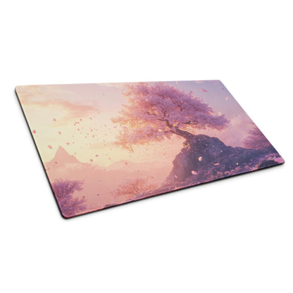 Cherry Blossom Pink Lavender Gaming Mouse Pad For Desktop Setup In Pastel Modern Style With Non Slip Base