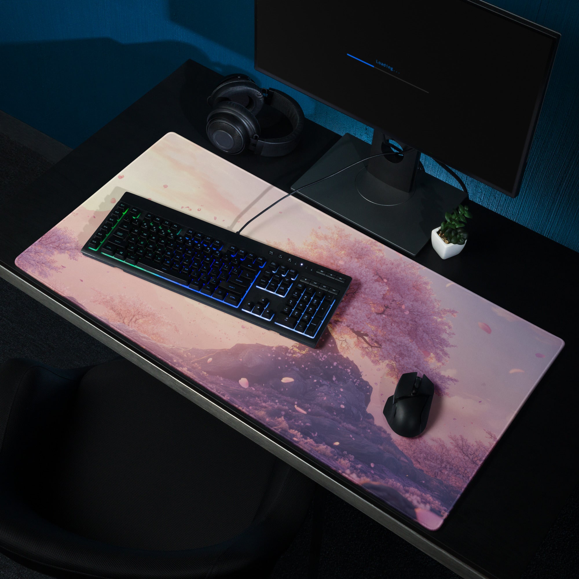 Cherry Blossom Pink Lavender Gaming Mouse Pad For Desktop Setup In Pastel Modern Style With Non Slip Base
