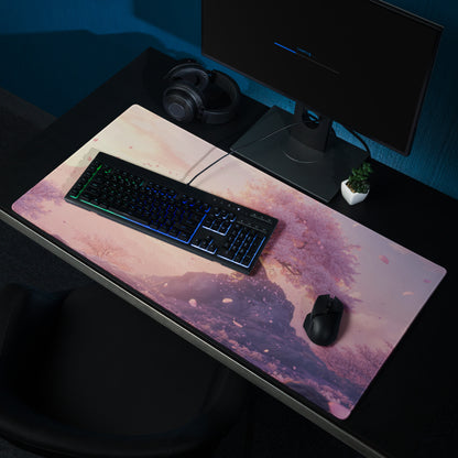 Cherry Blossom Pink Lavender Gaming Mouse Pad For Desktop Setup In Pastel Modern Style With Non Slip Base