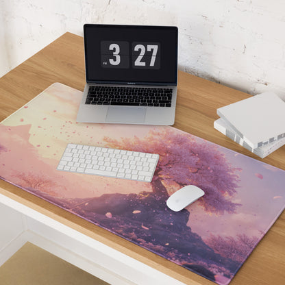 Cherry Blossom Pink Lavender Gaming Mouse Pad For Desktop Setup In Pastel Modern Style With Non Slip Base