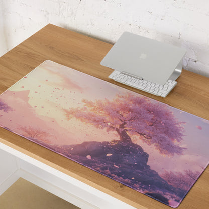 Cherry Blossom Pink Lavender Gaming Mouse Pad For Desktop Setup In Pastel Modern Style With Non Slip Base