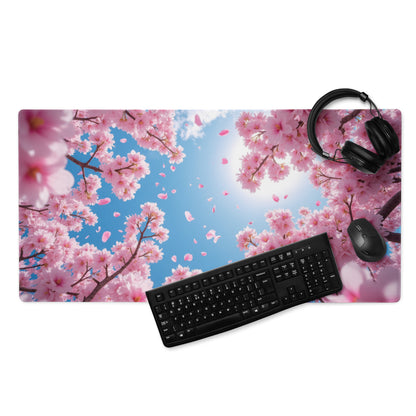 Cherry Blossom Pink Blue Mouse Pad For Gaming And Office Desk Mat Modern Floral Art