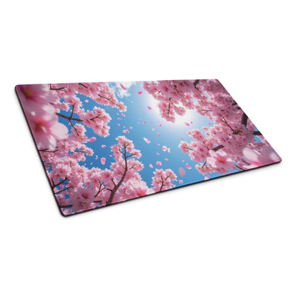 Cherry Blossom Pink Blue Mouse Pad For Gaming And Office Desk Mat Modern Floral Art