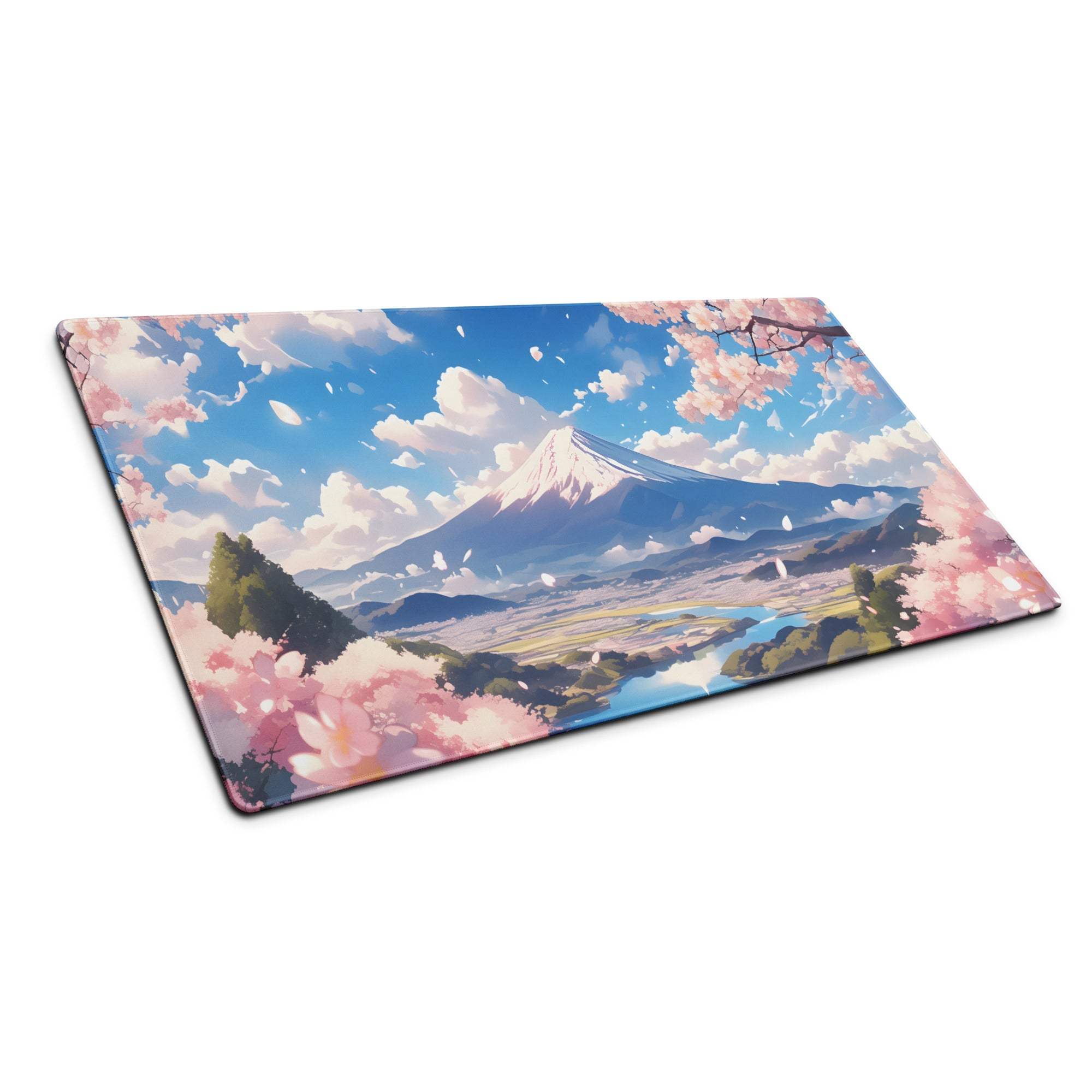 Cherry Blossom Themed Large Gaming Mouse Pad Pastel Pink And Sky Blue For Desk Setup Modern Minimalist