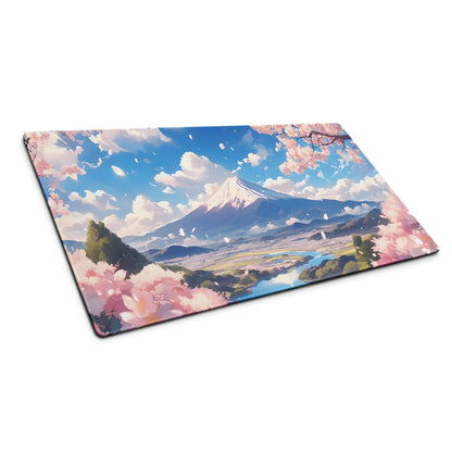 Cherry Blossom Themed Large Gaming Mouse Pad Pastel Pink And Sky Blue For Desk Setup Modern Minimalist