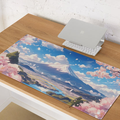 Cherry Blossom Themed Large Gaming Mouse Pad Pastel Pink And Sky Blue For Desk Setup Modern Minimalist