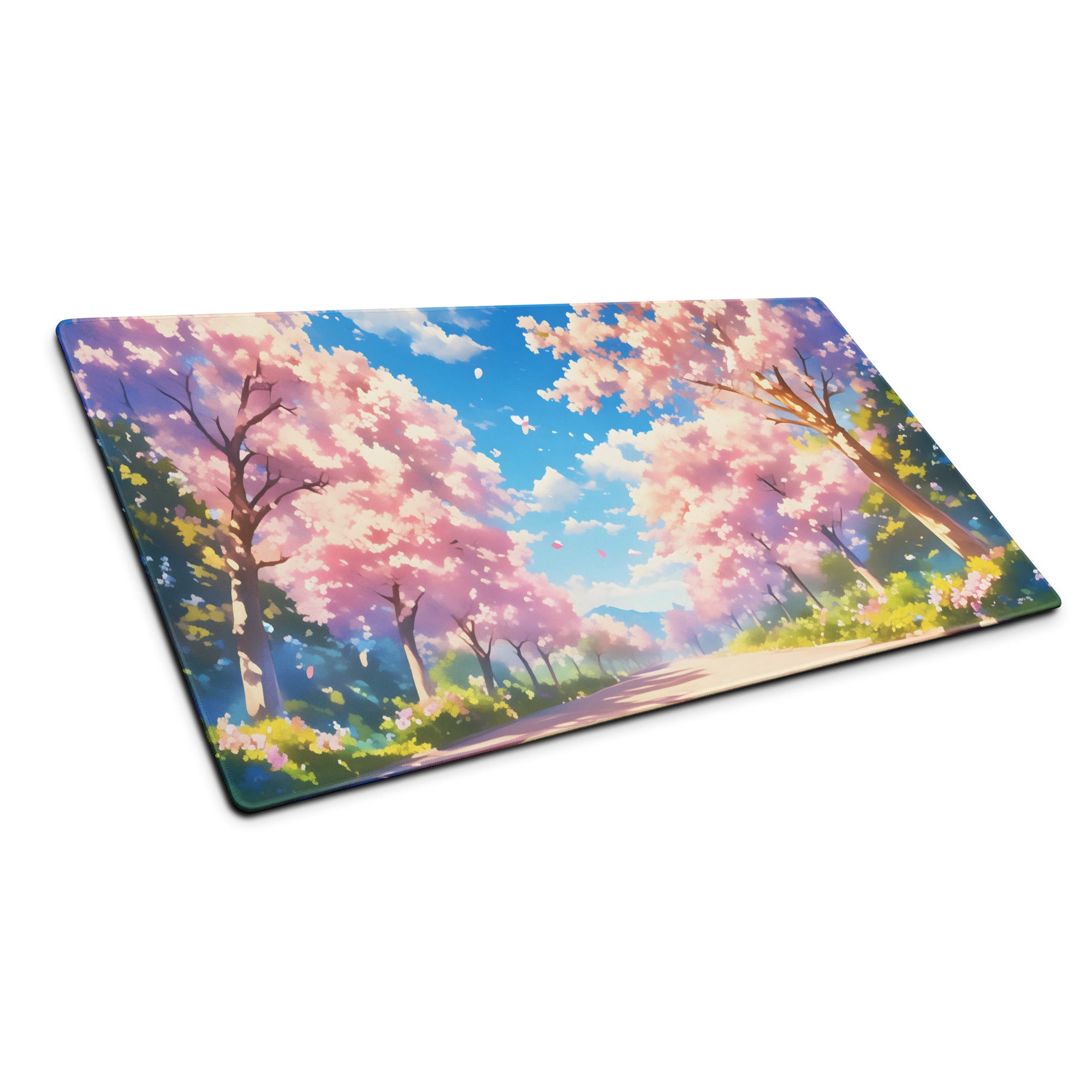 Cherry Blossom Mouse Pad Pink Blue For Gaming Desk Non Slip Large Desk Mat With Premium Edge Stitching Serene Mood