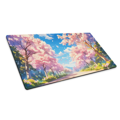 Cherry Blossom Mouse Pad Pink Blue For Gaming Desk Non Slip Large Desk Mat With Premium Edge Stitching Serene Mood