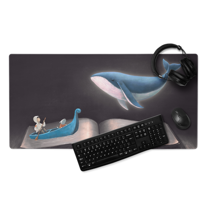 Blue Whale Desk Scene Mouse Pad - Blue Whale Desk Pad Home Office Contemporary Whimsical Ocean Nautical Art