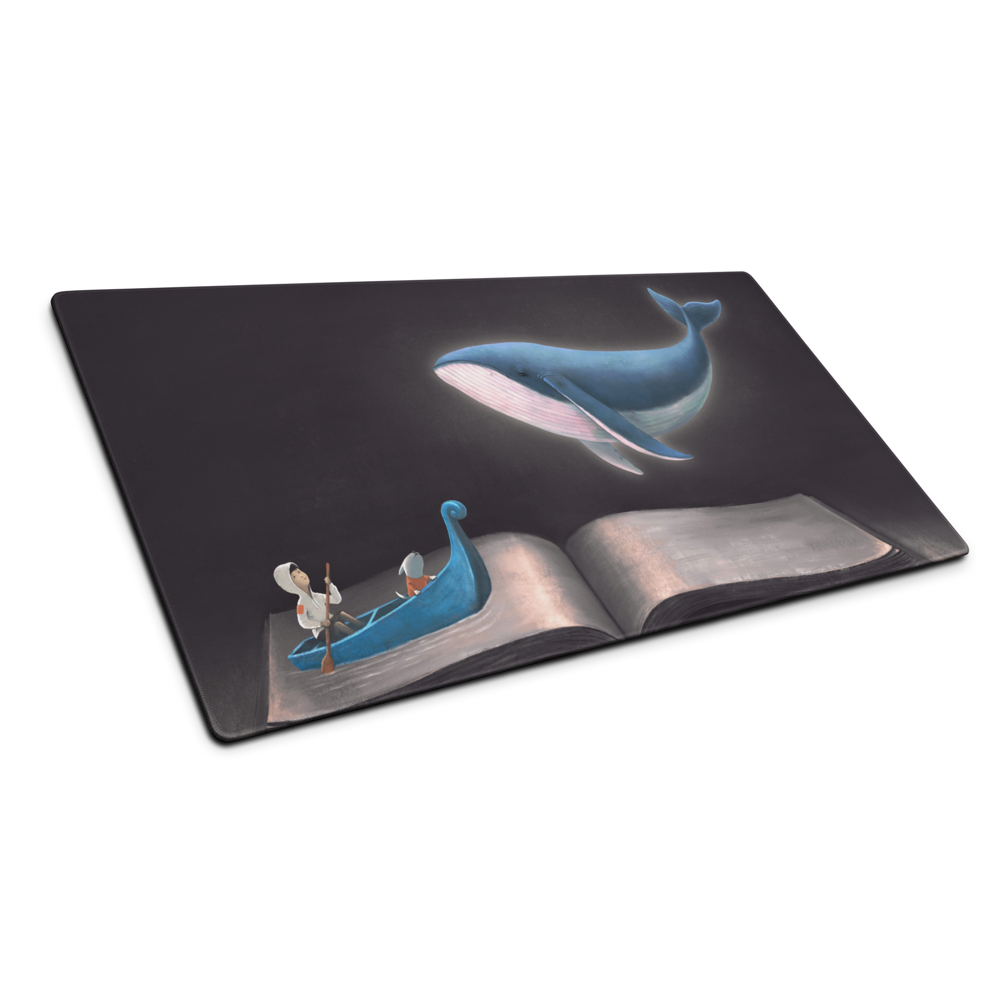 Blue Whale Desk Scene Mouse Pad - Blue Whale Desk Pad Home Office Contemporary Whimsical Ocean Nautical Art