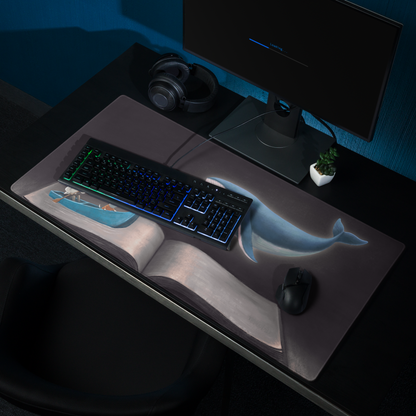 Blue Whale Desk Scene Mouse Pad - Blue Whale Desk Pad Home Office Contemporary Whimsical Ocean Nautical Art