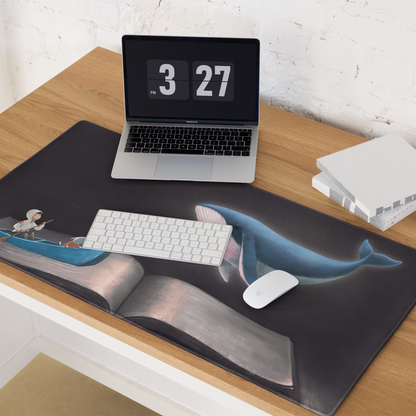 Blue Whale Desk Scene Mouse Pad - Blue Whale Desk Pad Home Office Contemporary Whimsical Ocean Nautical Art
